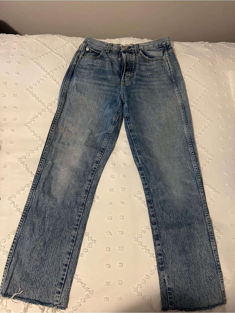 AMO Light Blue Denim Jeans with White Label Detail